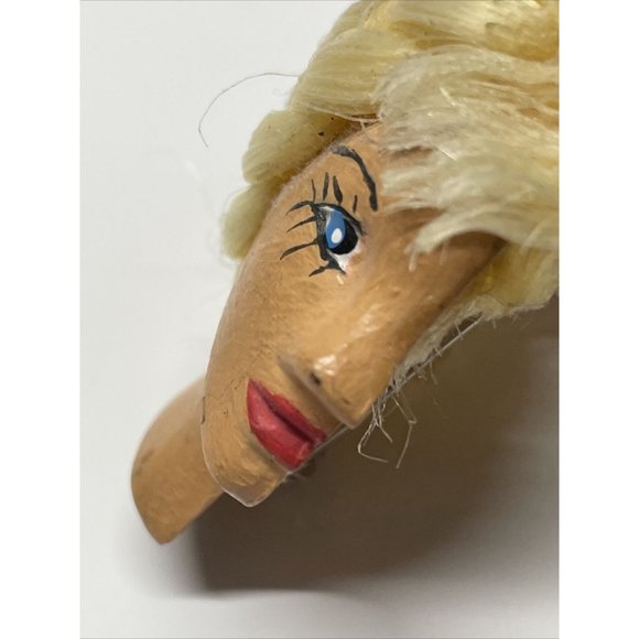 Vintage Girl with‎ Painted Face Brooch Pin Barbie Like Hair Side Profile Blond